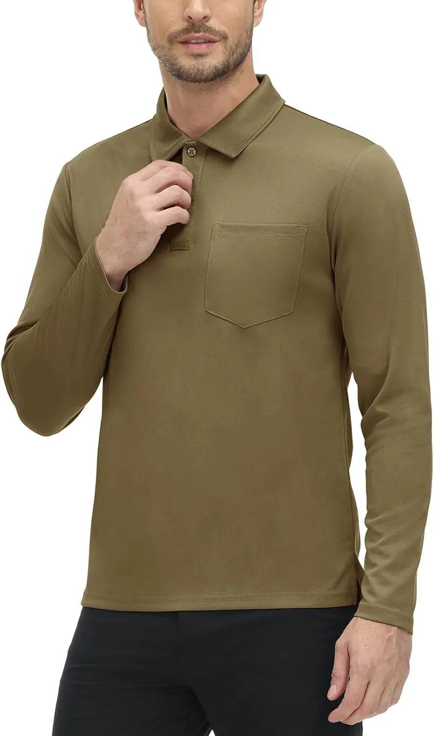 TBMPOY Men's Polo Shirts with Pocket Golf Long Sleeve Quick Dry Lightweight Collared Stylish Moisture Wicking Business Tennis