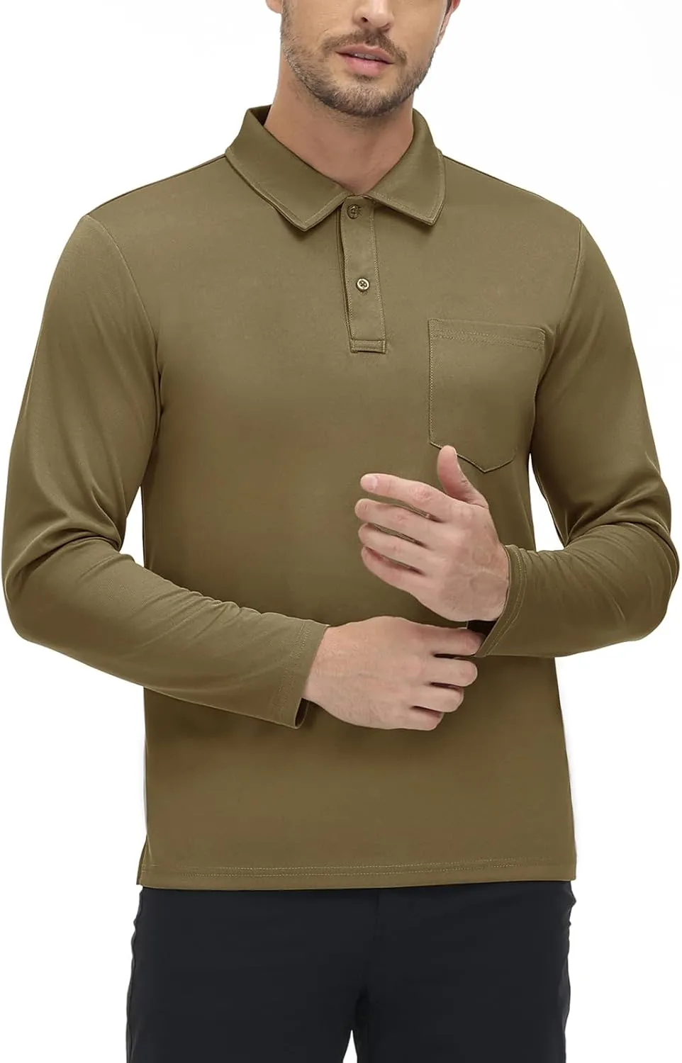 TBMPOY Men's Polo Shirts with Pocket Golf Long Sleeve Quick Dry Lightweight Collared Stylish Moisture Wicking Business Tennis
