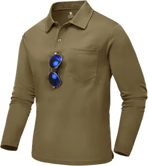 TBMPOY Men's Polo Shirts with Pocket Golf Long Sleeve Quick Dry Lightweight Collared Stylish Moisture Wicking Business Tennis