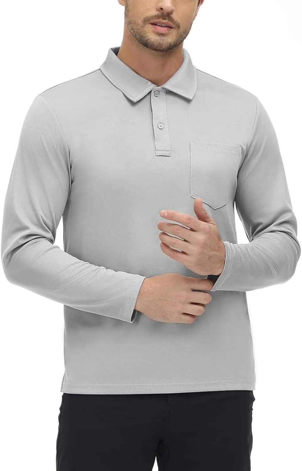 TBMPOY Men's Polo Shirts with Pocket Golf Long Sleeve Quick Dry Lightweight Collared Stylish Moisture Wicking Business Tennis