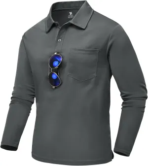 TBMPOY Men's Polo Shirts with Pocket Golf Long Sleeve Quick Dry Lightweight Collared Stylish Moisture Wicking Business Tennis