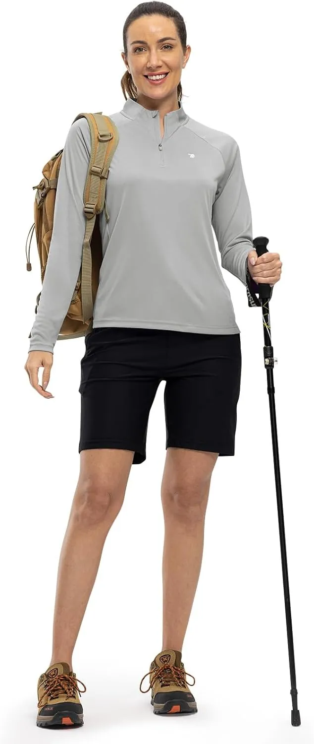 TBMPOY Women's Sun Protection Long Sleeve Women Quick Dry 1/4 Zip Pocket Shirts Hiking Workout Athletic Tops