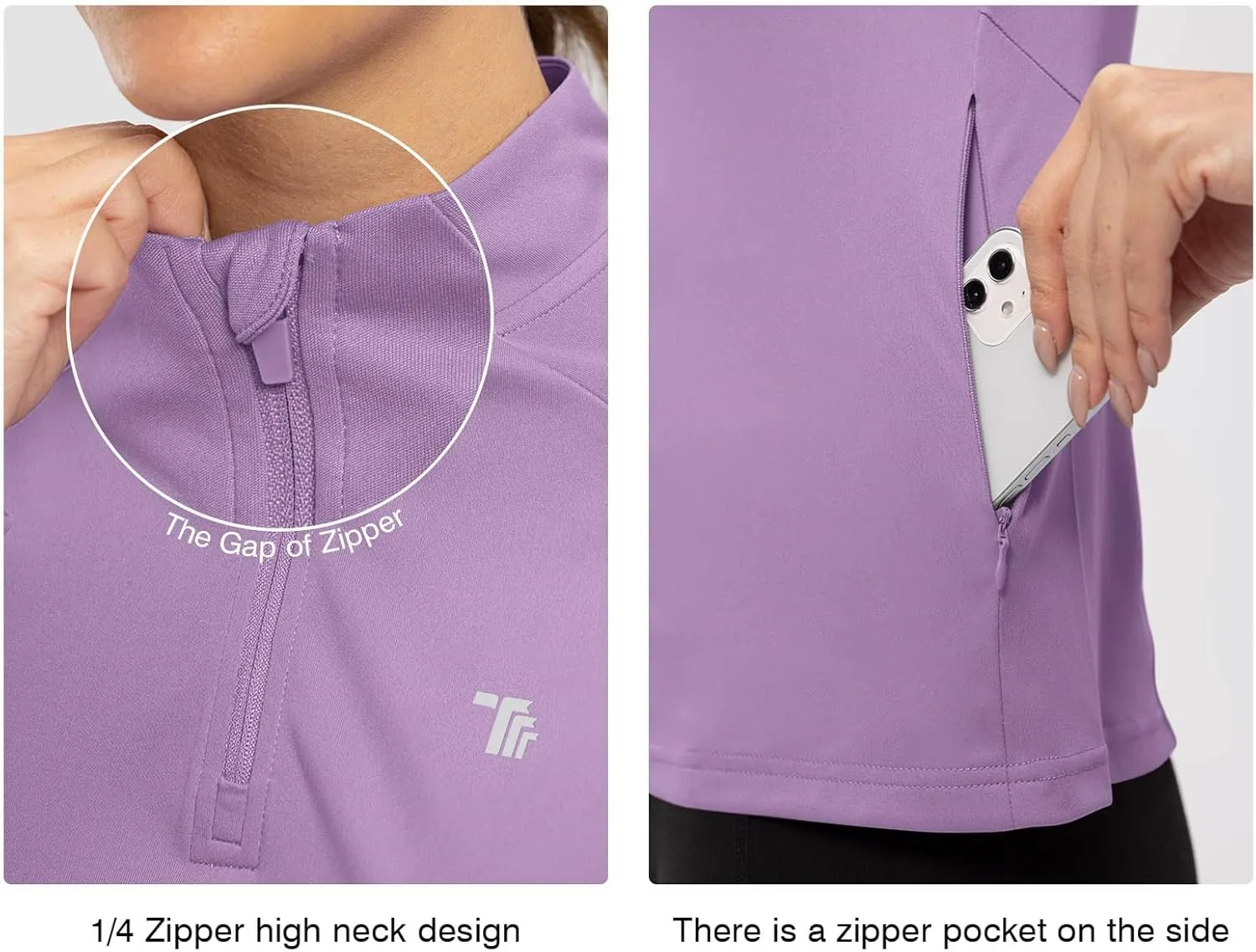 TBMPOY Women's Sun Protection Long Sleeve Women Quick Dry 1/4 Zip Pocket Shirts Hiking Workout Athletic Tops