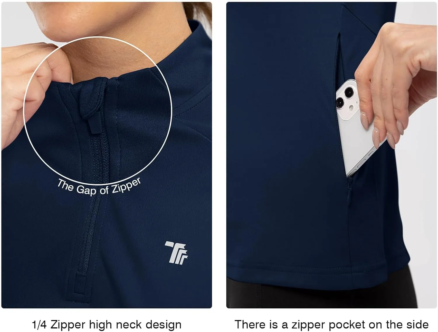 TBMPOY Women's Sun Protection Long Sleeve Women Quick Dry 1/4 Zip Pocket Shirts Hiking Workout Athletic Tops