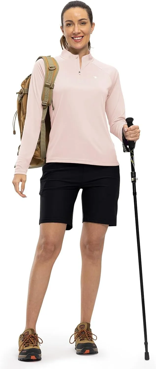 TBMPOY Women's Sun Protection Long Sleeve Women Quick Dry 1/4 Zip Pocket Shirts Hiking Workout Athletic Tops