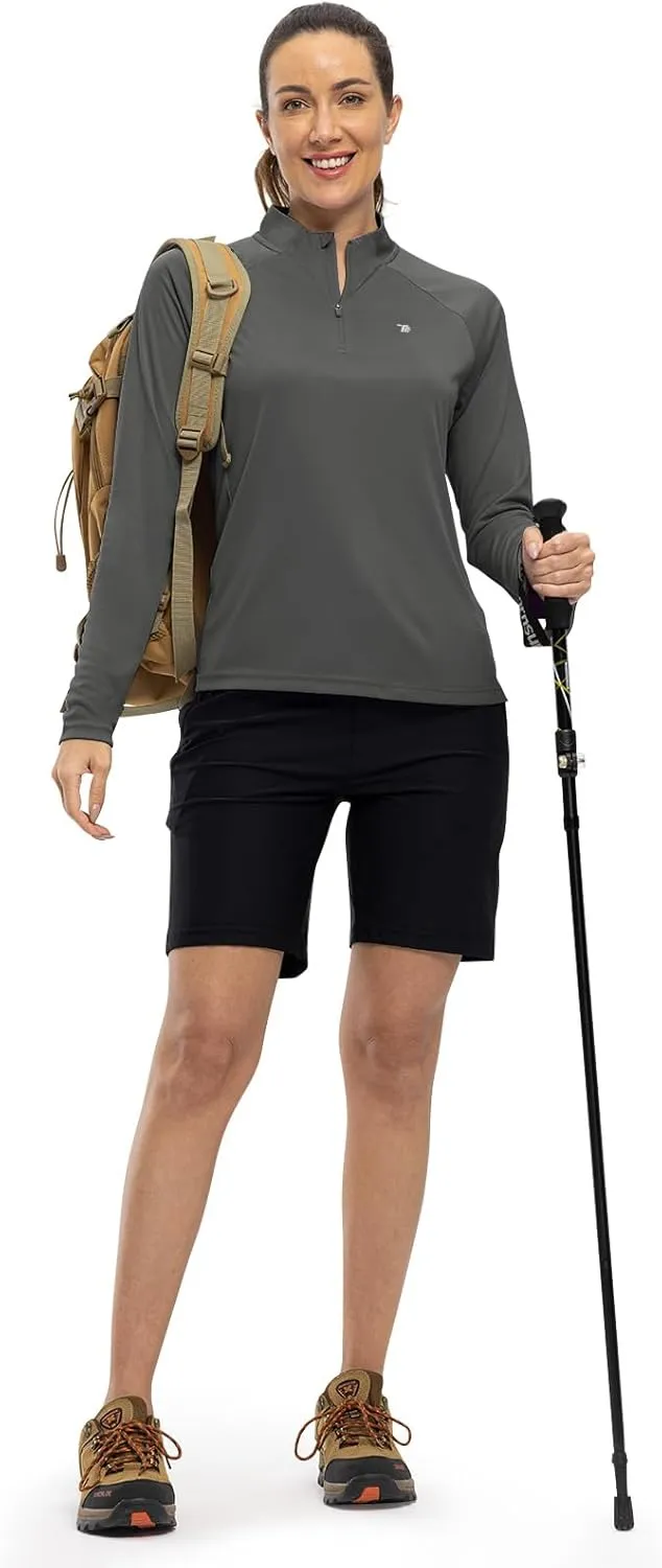 TBMPOY Women's Sun Protection Long Sleeve Women Quick Dry 1/4 Zip Pocket Shirts Hiking Workout Athletic Tops
