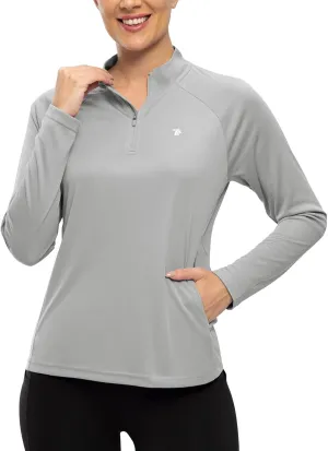 TBMPOY Women's Sun Protection Long Sleeve Women Quick Dry 1/4 Zip Pocket Shirts Hiking Workout Athletic Tops