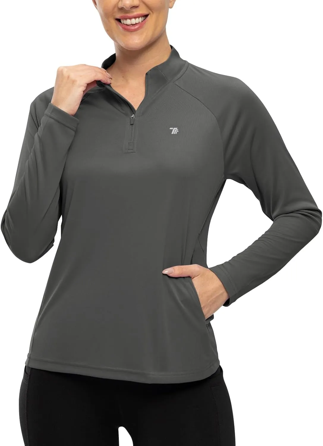 TBMPOY Women's Sun Protection Long Sleeve Women Quick Dry 1/4 Zip Pocket Shirts Hiking Workout Athletic Tops