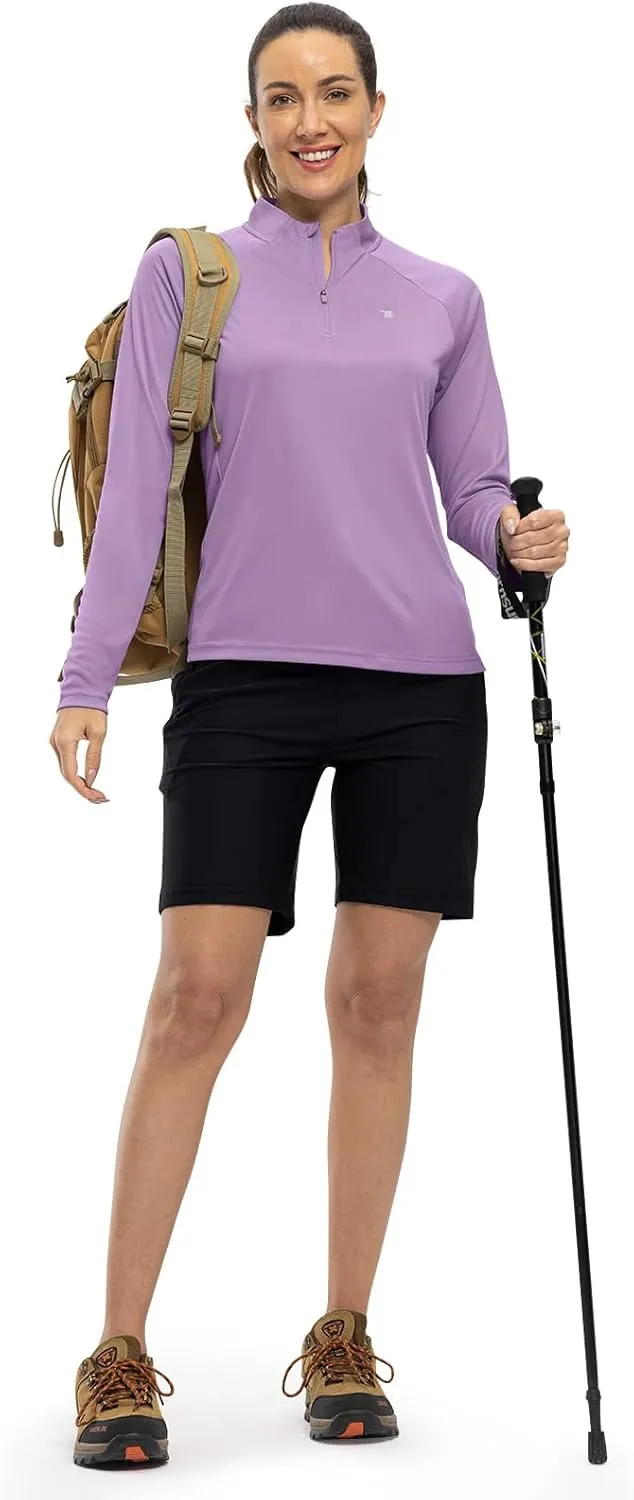 TBMPOY Women's Sun Protection Long Sleeve Women Quick Dry 1/4 Zip Pocket Shirts Hiking Workout Athletic Tops