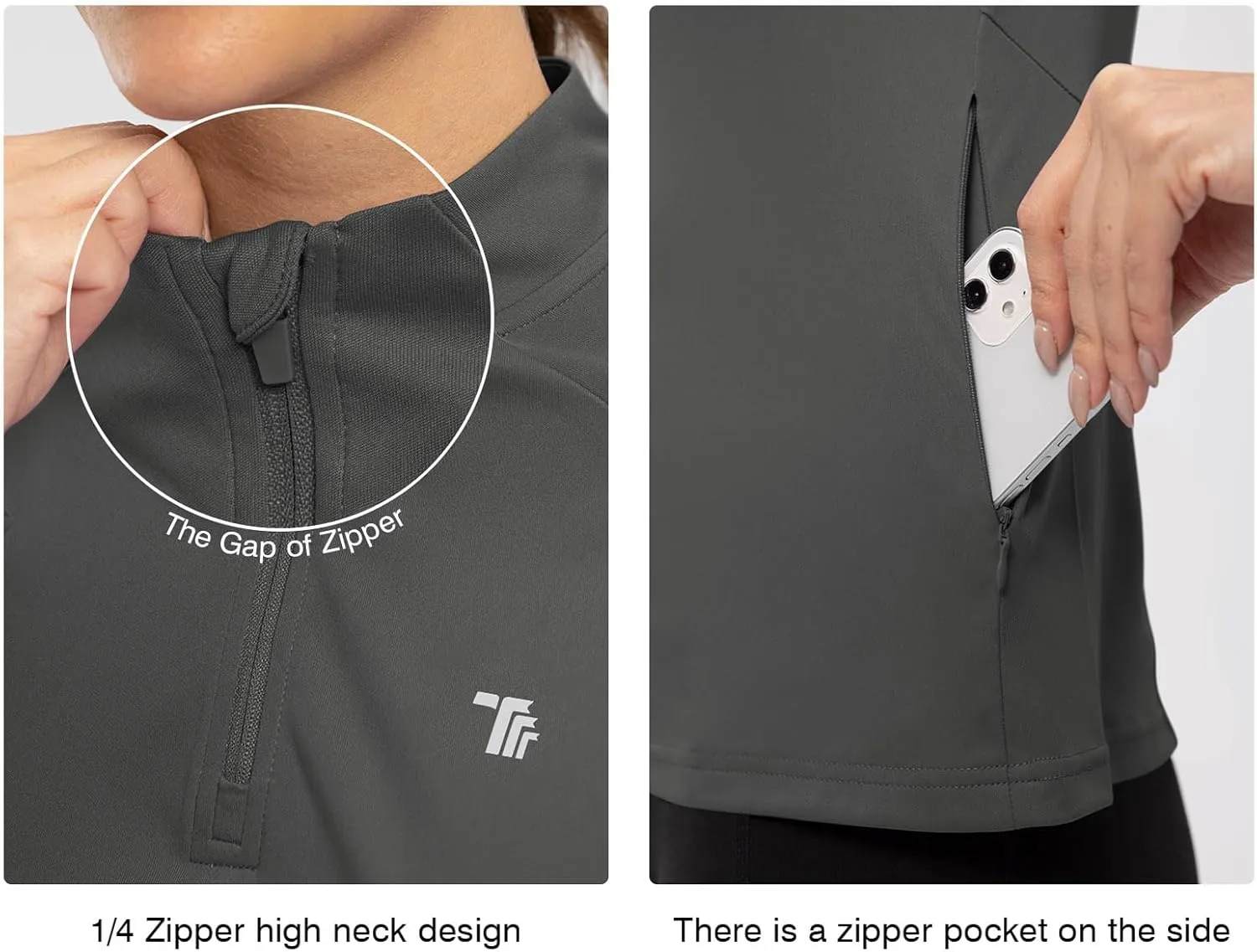 TBMPOY Women's Sun Protection Long Sleeve Women Quick Dry 1/4 Zip Pocket Shirts Hiking Workout Athletic Tops
