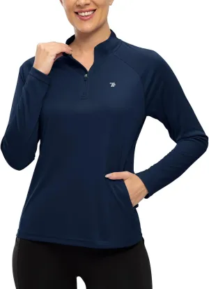 TBMPOY Women's Sun Protection Long Sleeve Women Quick Dry 1/4 Zip Pocket Shirts Hiking Workout Athletic Tops
