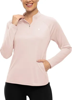 TBMPOY Women's Sun Protection Long Sleeve Women Quick Dry 1/4 Zip Pocket Shirts Hiking Workout Athletic Tops