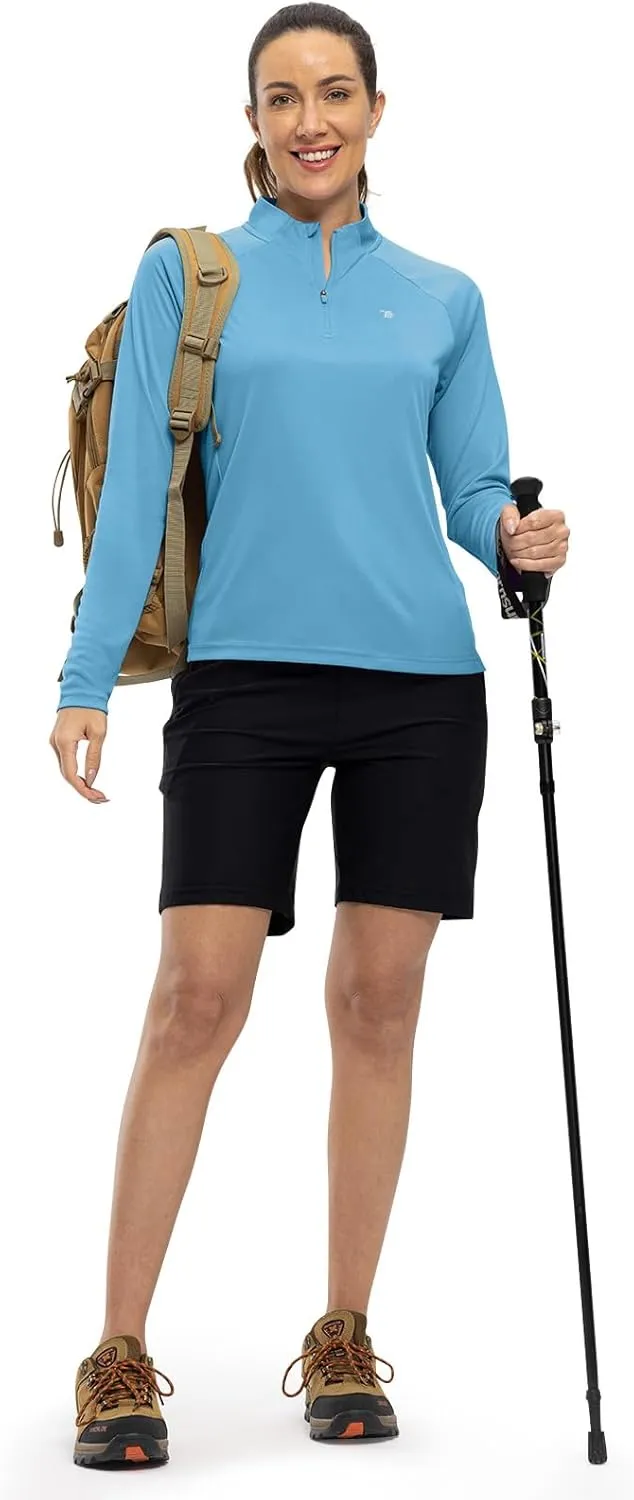 TBMPOY Women's Sun Protection Long Sleeve Women Quick Dry 1/4 Zip Pocket Shirts Hiking Workout Athletic Tops