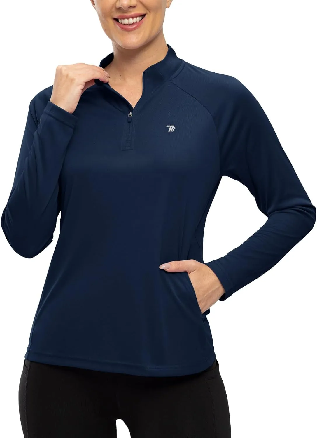 TBMPOY Women's Sun Protection Long Sleeve Women Quick Dry 1/4 Zip Pocket Shirts Hiking Workout Athletic Tops