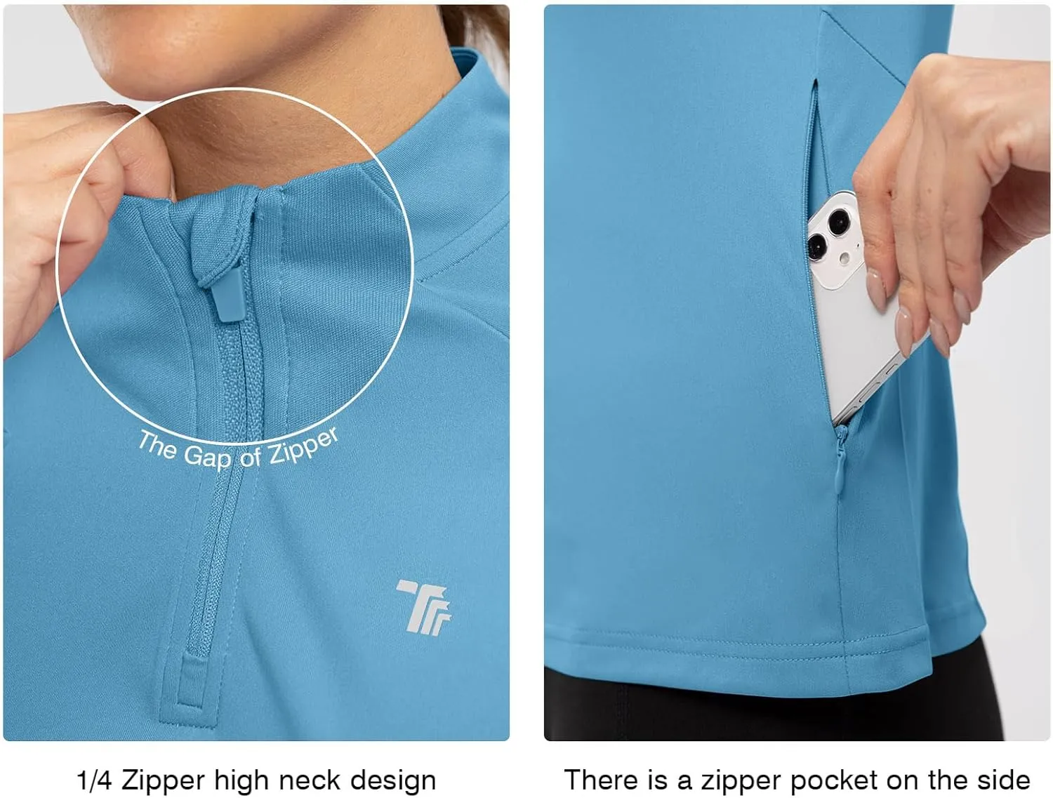 TBMPOY Women's Sun Protection Long Sleeve Women Quick Dry 1/4 Zip Pocket Shirts Hiking Workout Athletic Tops