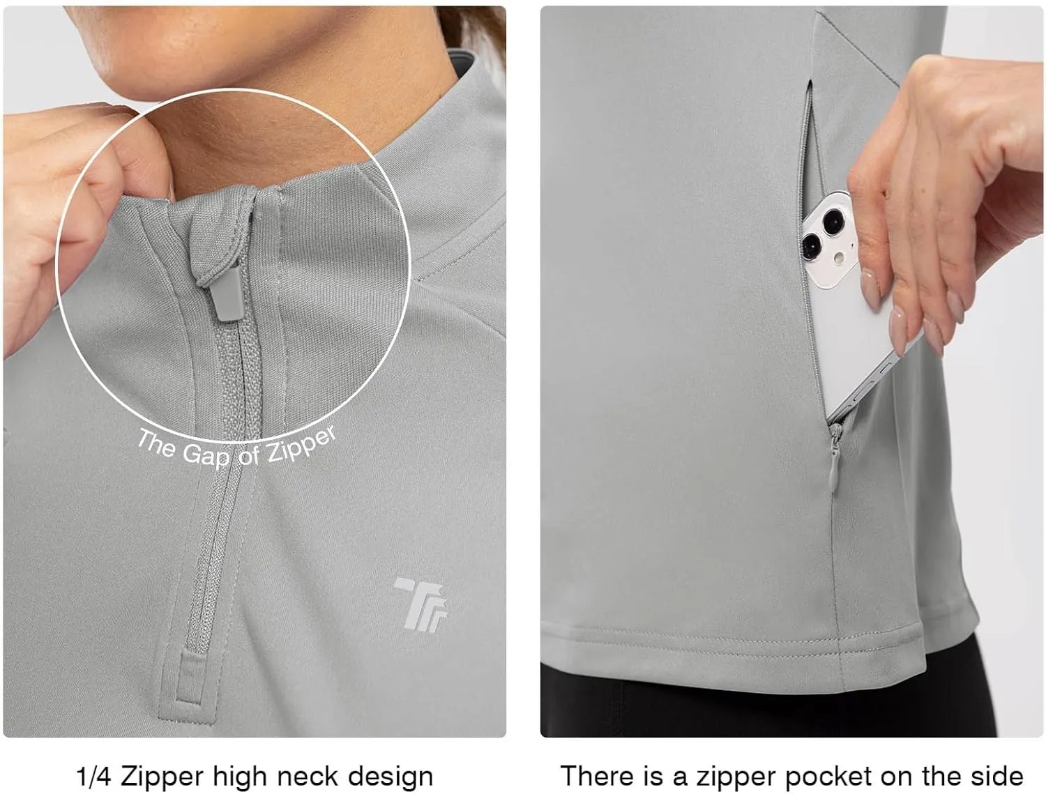 TBMPOY Women's Sun Protection Long Sleeve Women Quick Dry 1/4 Zip Pocket Shirts Hiking Workout Athletic Tops