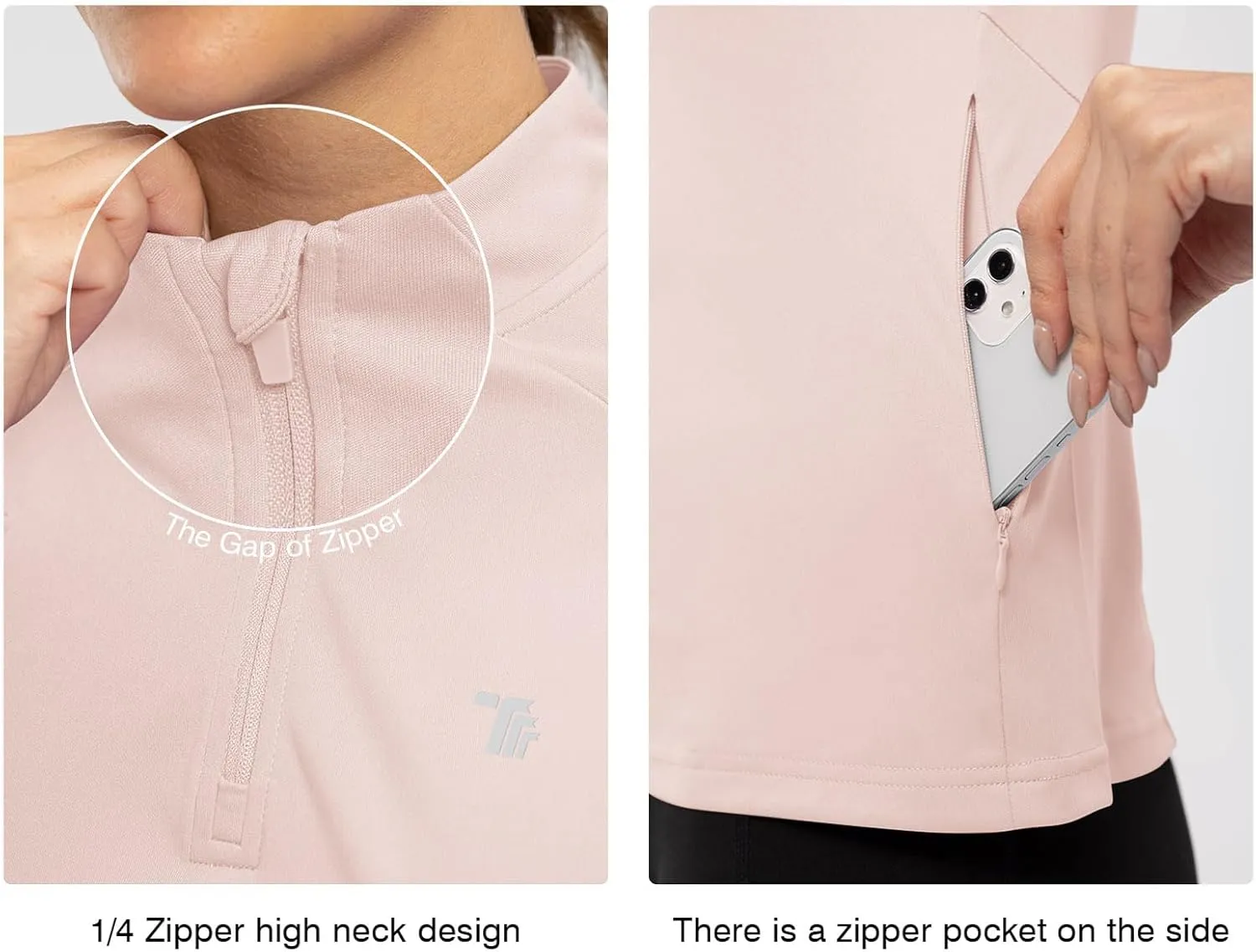 TBMPOY Women's Sun Protection Long Sleeve Women Quick Dry 1/4 Zip Pocket Shirts Hiking Workout Athletic Tops