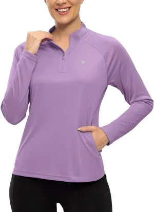 TBMPOY Women's Sun Protection Long Sleeve Women Quick Dry 1/4 Zip Pocket Shirts Hiking Workout Athletic Tops