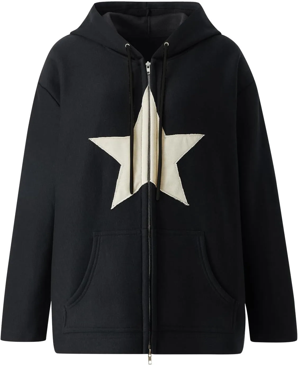 TIAFORD Women's Y2k Star Graphic Zip Up Hoodies Casual Oversize Long Sleeve Aesthetic Streetwear Jackets with Pocket