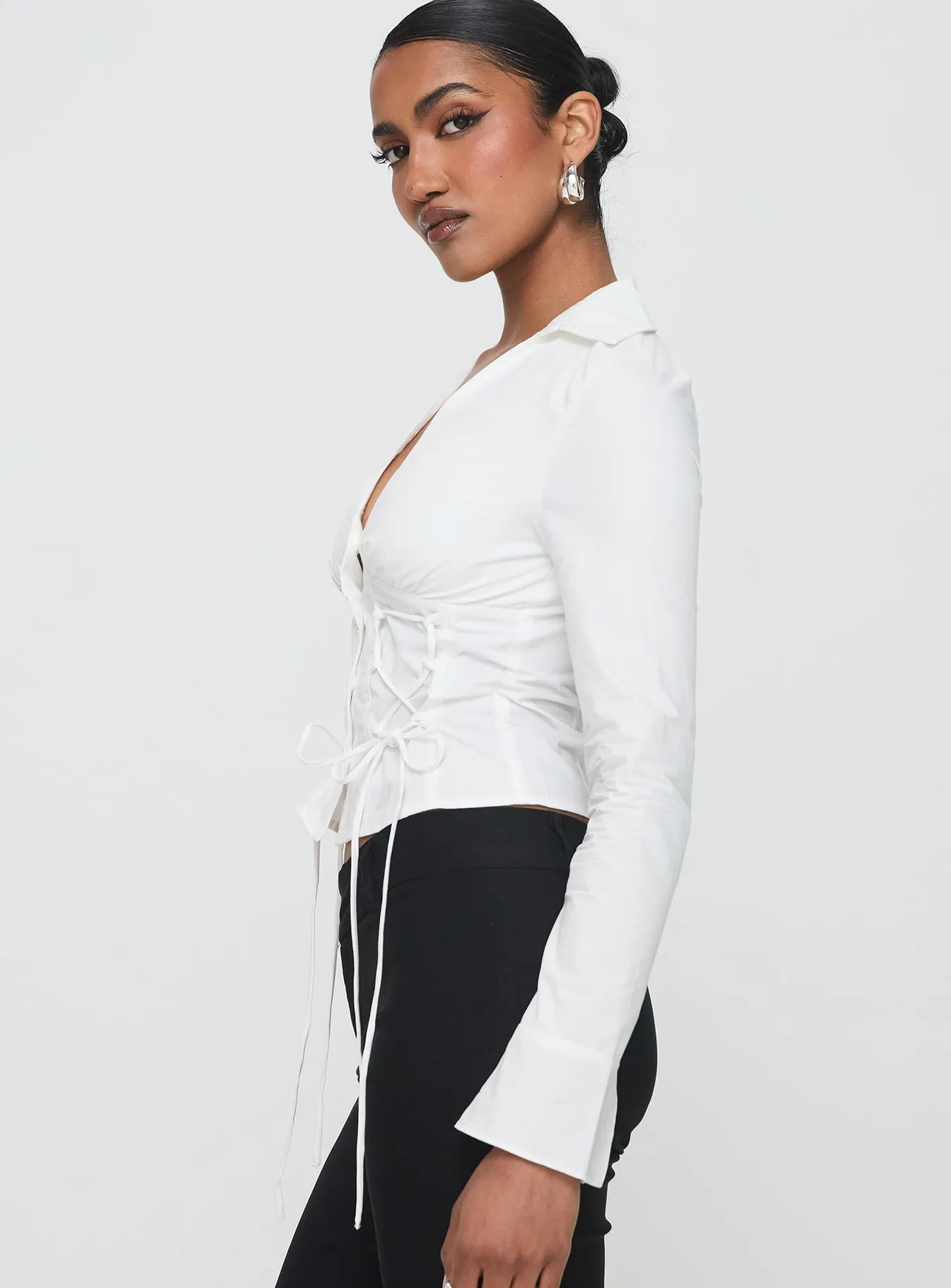 Tied To You Long Sleeve Top White