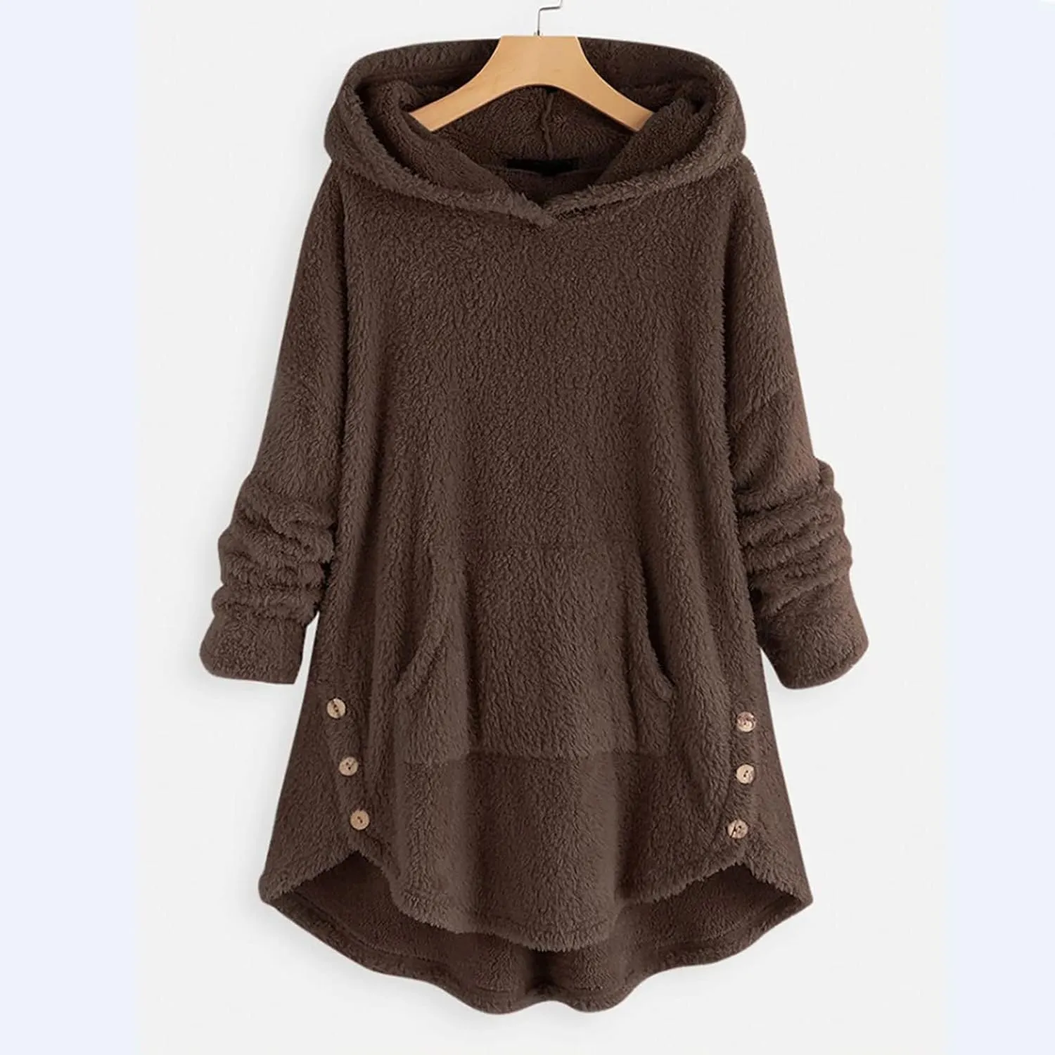 TWGONE Winter Warm Jackets for Women Fuzzy Fleece Hooded Coats Outerwear Plush Hoodies with Pocket