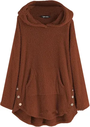 TWGONE Winter Warm Jackets for Women Fuzzy Fleece Hooded Coats Outerwear Plush Hoodies with Pocket