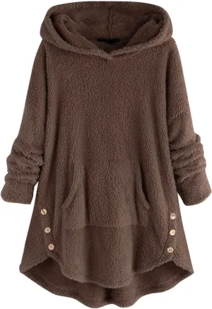 TWGONE Winter Warm Jackets for Women Fuzzy Fleece Hooded Coats Outerwear Plush Hoodies with Pocket