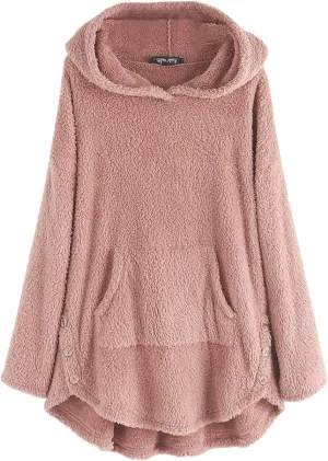 TWGONE Winter Warm Jackets for Women Fuzzy Fleece Hooded Coats Outerwear Plush Hoodies with Pocket