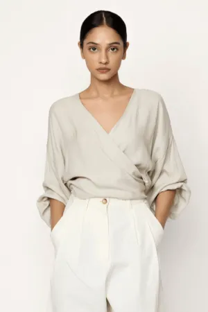 V-neck Wrap Blouse - Natural