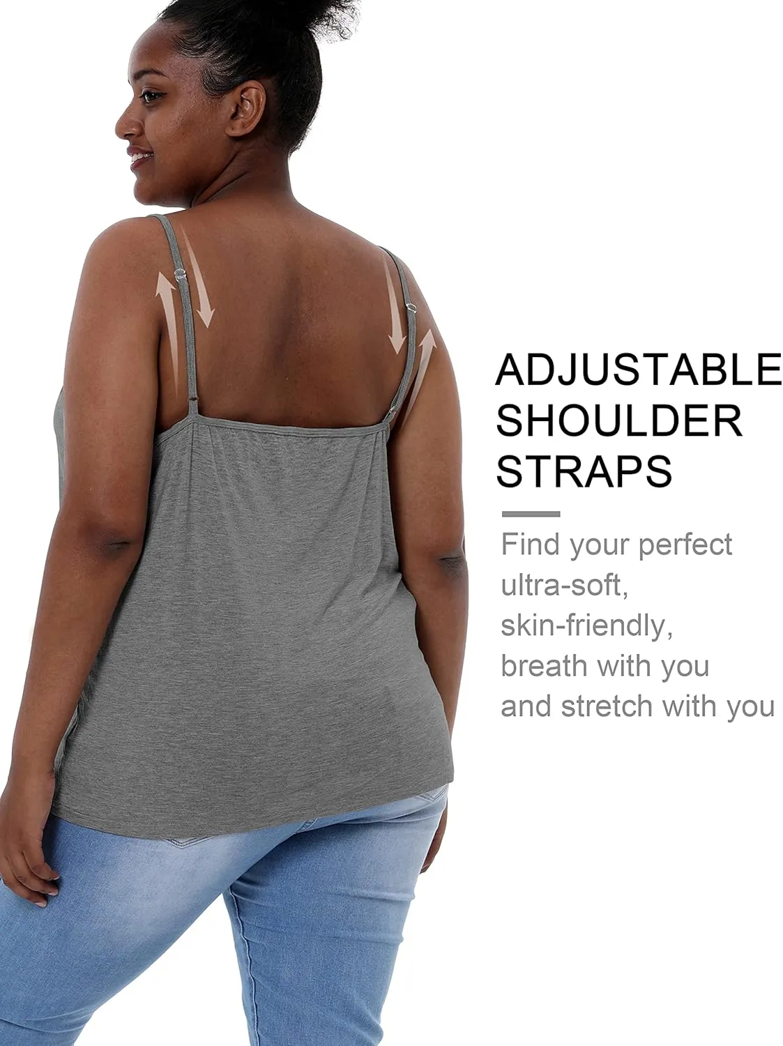 VIKIDEER Adjustable Camisole for Women Plus Size Cami Basic Tank Tops Undershirt Spaghetti Strap 3-Pack