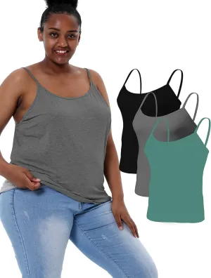 VIKIDEER Adjustable Camisole for Women Plus Size Cami Basic Tank Tops Undershirt Spaghetti Strap 3-Pack