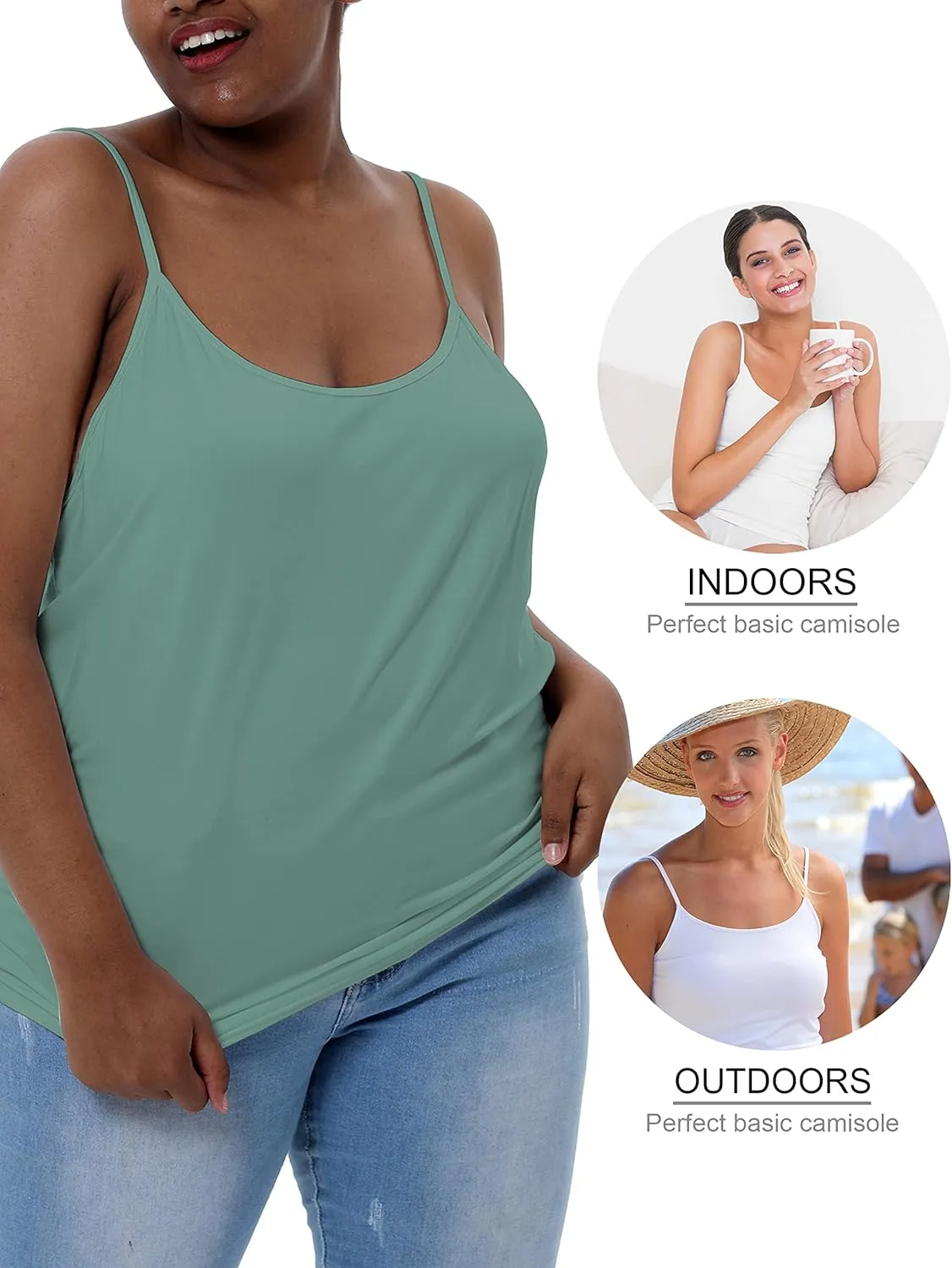 VIKIDEER Adjustable Camisole for Women Plus Size Cami Basic Tank Tops Undershirt Spaghetti Strap 3-Pack