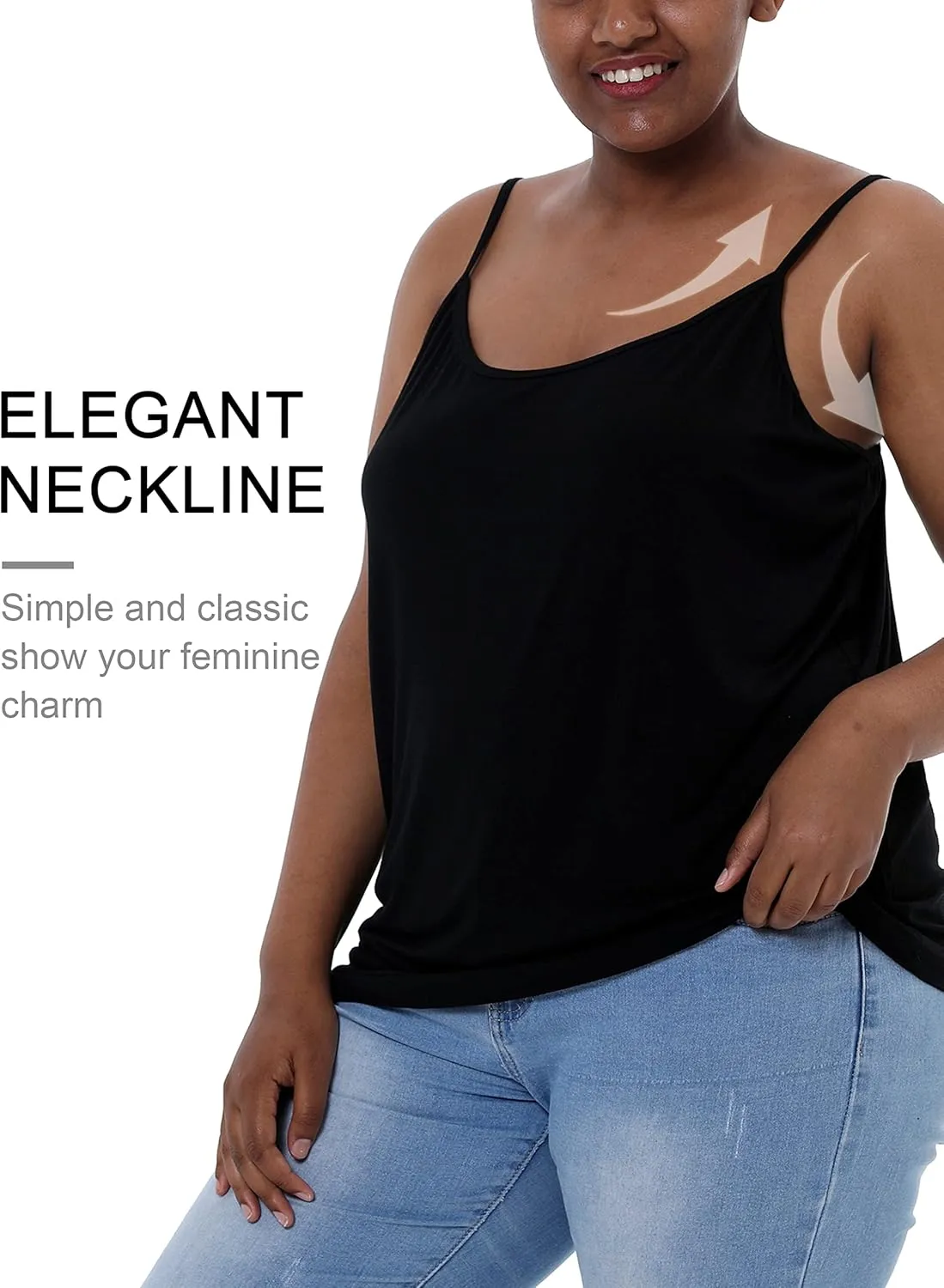 VIKIDEER Adjustable Camisole for Women Plus Size Cami Basic Tank Tops Undershirt Spaghetti Strap 3-Pack