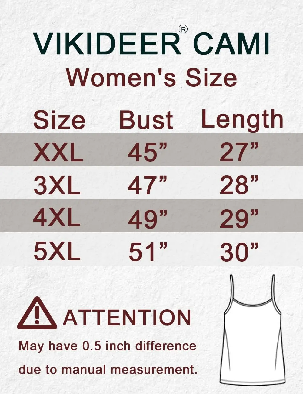 VIKIDEER Adjustable Camisole for Women Plus Size Cami Basic Tank Tops Undershirt Spaghetti Strap 3-Pack