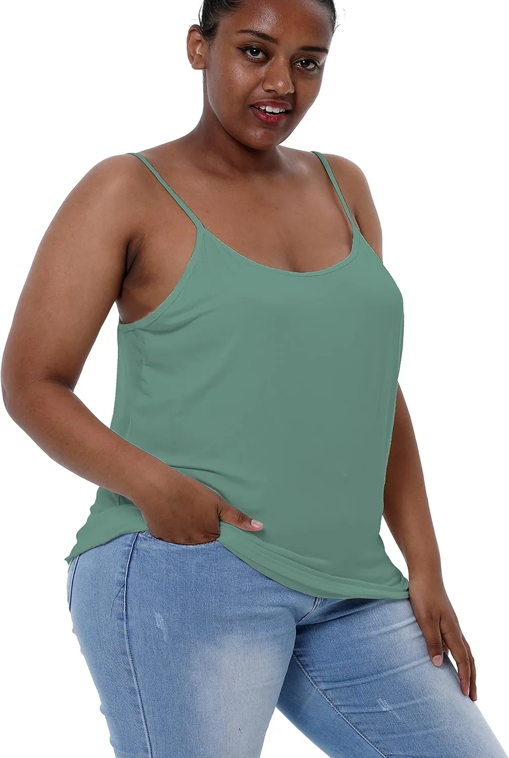 VIKIDEER Adjustable Camisole for Women Plus Size Cami Basic Tank Tops Undershirt Spaghetti Strap 3-Pack