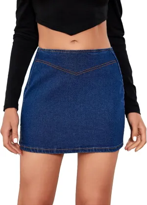 WDIRARA Women's High Waisted A-Line Button Wrap Denim Jean Skirt Mini Skirt