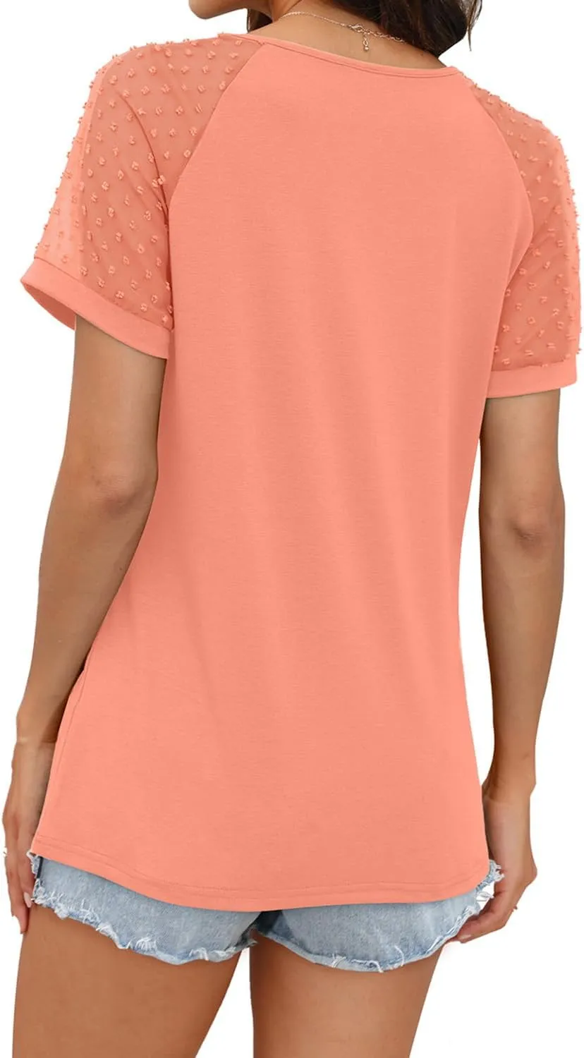 WEESO Summer Square Neck Tops for Women Swiss Dot Short Sleeve Casual Shirts 2024