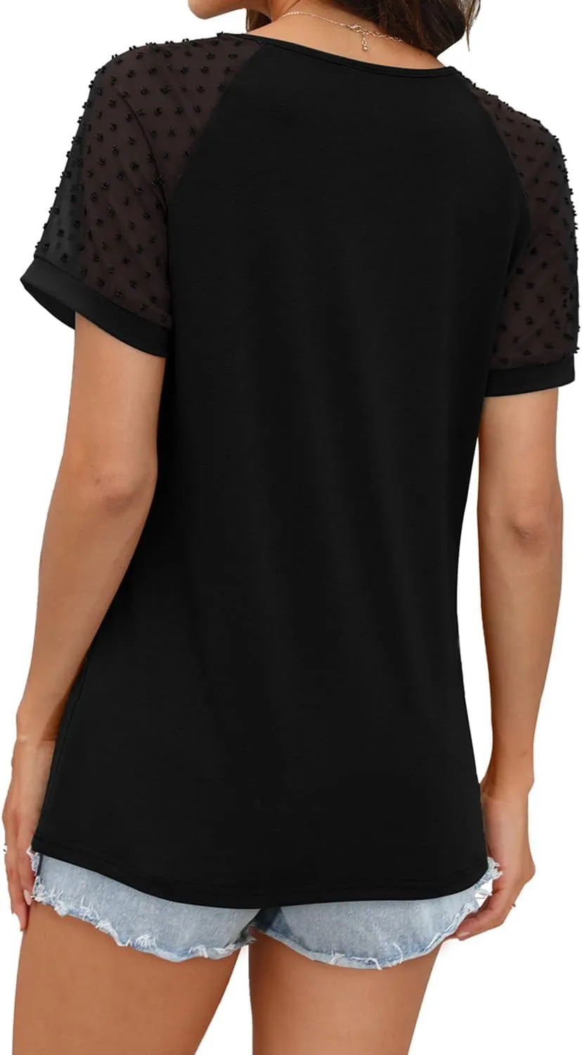 WEESO Summer Square Neck Tops for Women Swiss Dot Short Sleeve Casual Shirts 2024