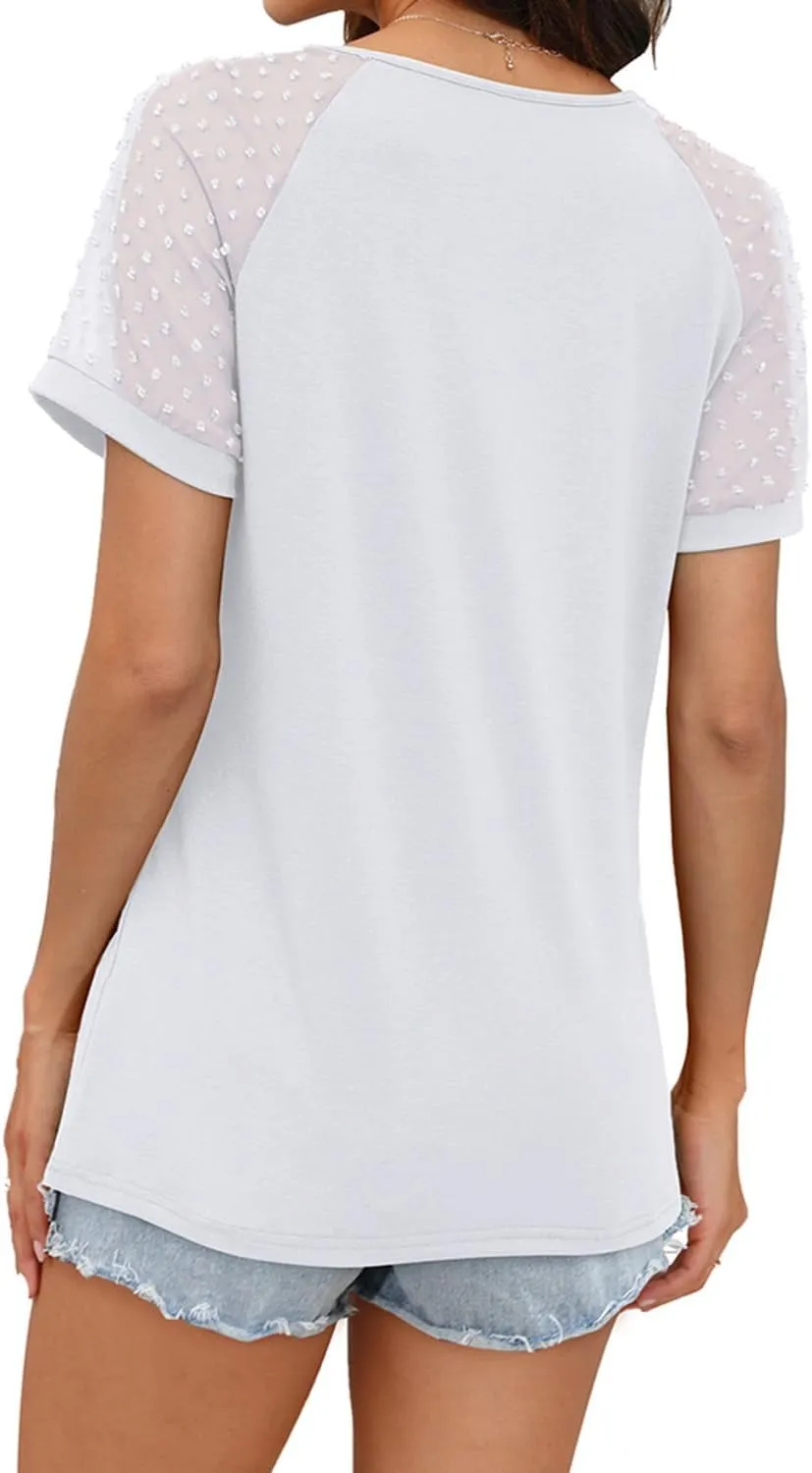 WEESO Summer Square Neck Tops for Women Swiss Dot Short Sleeve Casual Shirts 2024