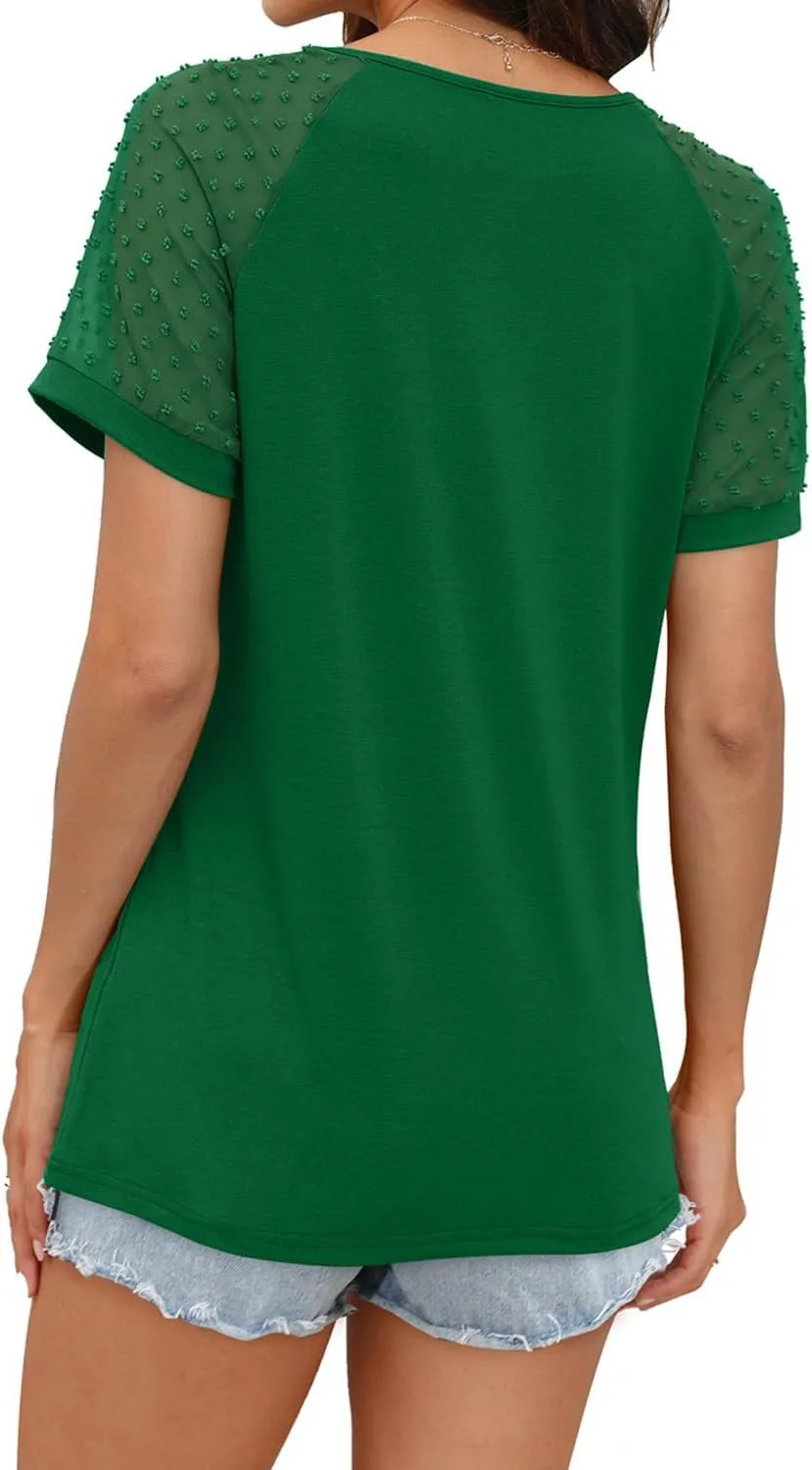 WEESO Summer Square Neck Tops for Women Swiss Dot Short Sleeve Casual Shirts 2024