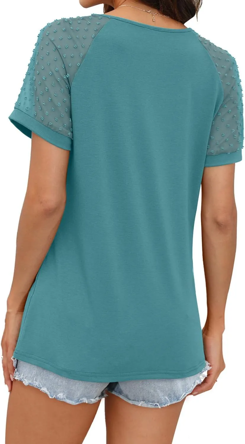 WEESO Summer Square Neck Tops for Women Swiss Dot Short Sleeve Casual Shirts 2024