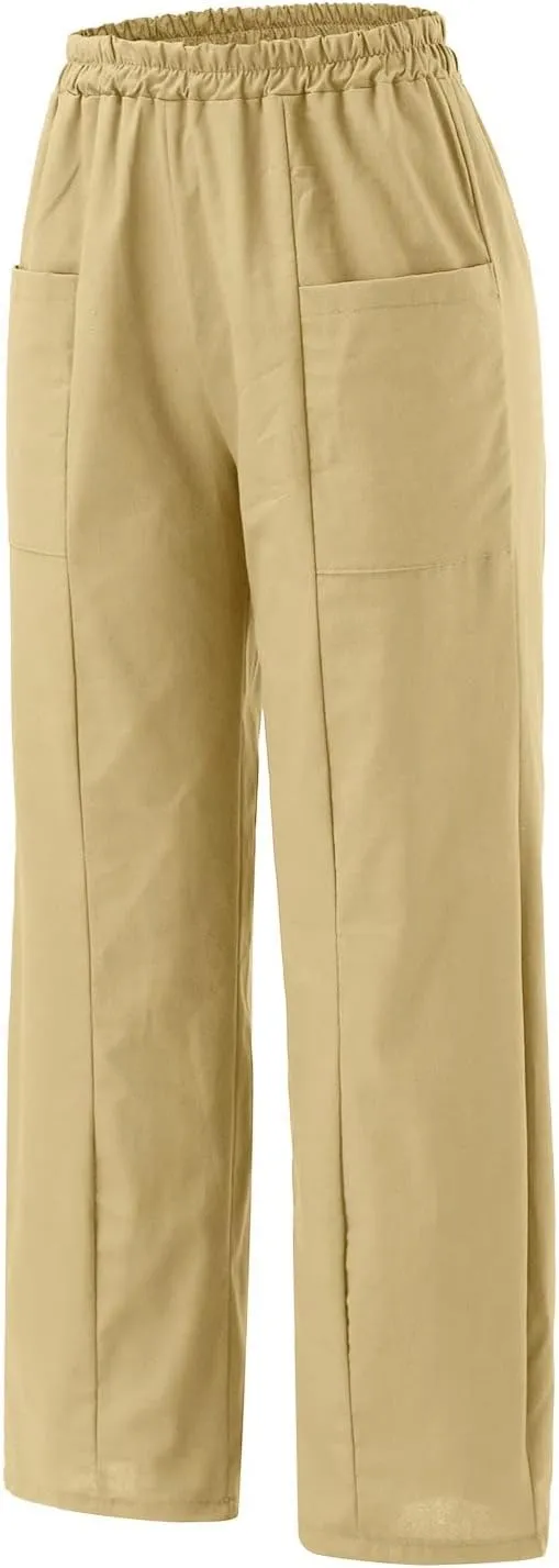 Wide Leg Pants Woman Casual Loose Fit Summer Flowy Solid Color High Waisted Linen Wide Leg Pants Work Lounge Pockets Trousers