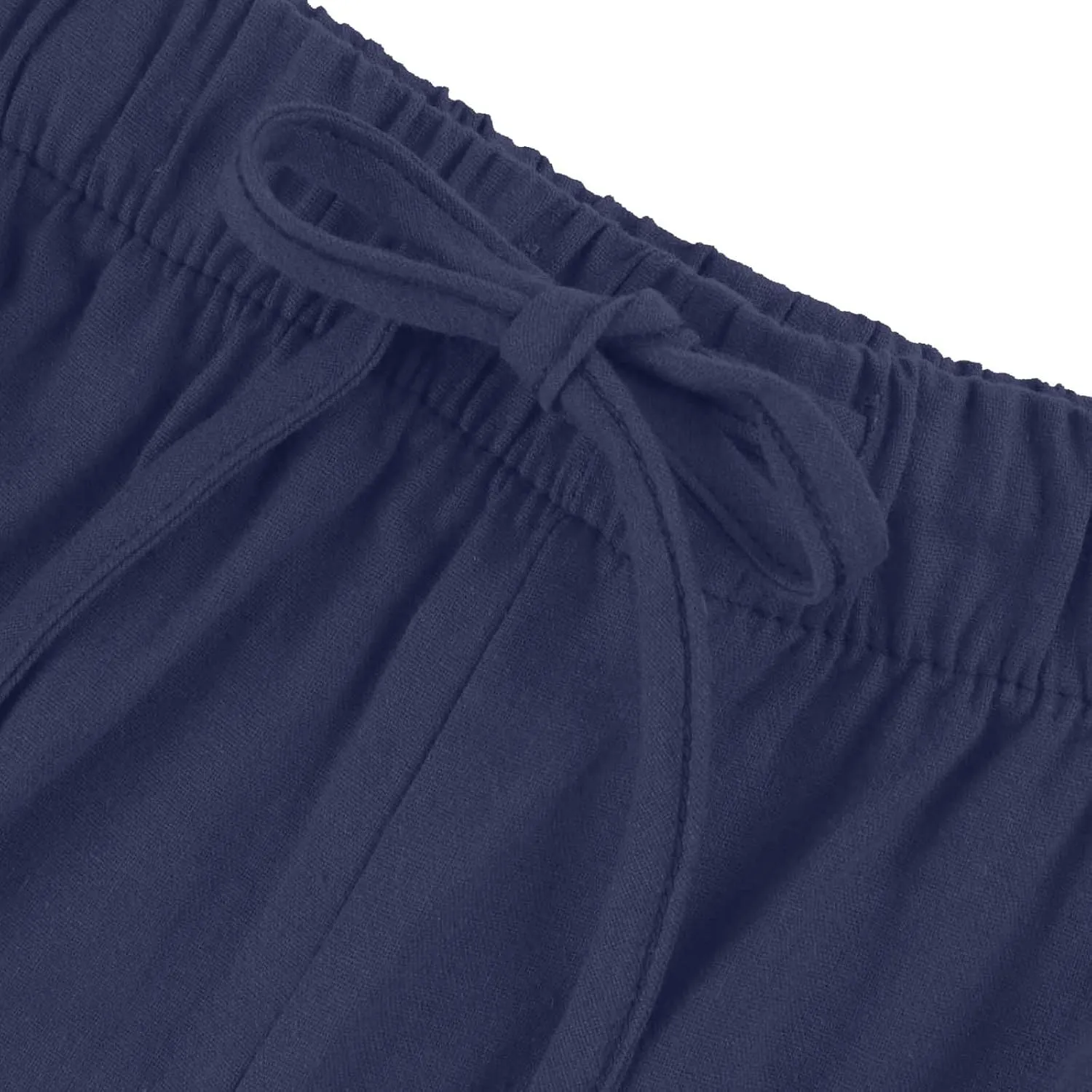 Wide Leg Women Linen Pants Summer Drawstring Elastic High Waisted Palazzo Pants Loose Fit Flowy Beach Trouser w/Pockets