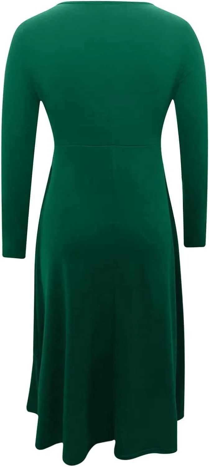 Winter Dresses for Women Wedding Guests Casual Cute Heart Long Sleeve Tiered Maxi Dress with Pockets Plus Size