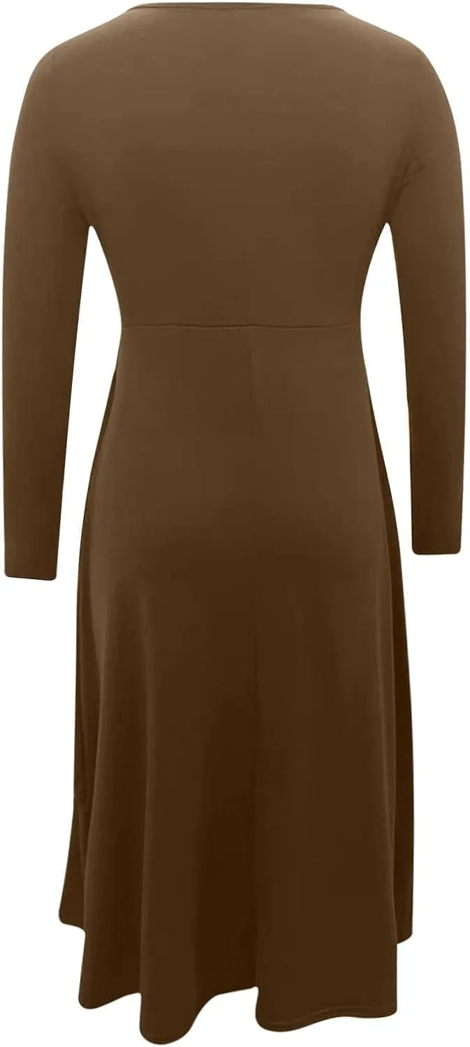 Winter Dresses for Women Wedding Guests Casual Cute Heart Long Sleeve Tiered Maxi Dress with Pockets Plus Size