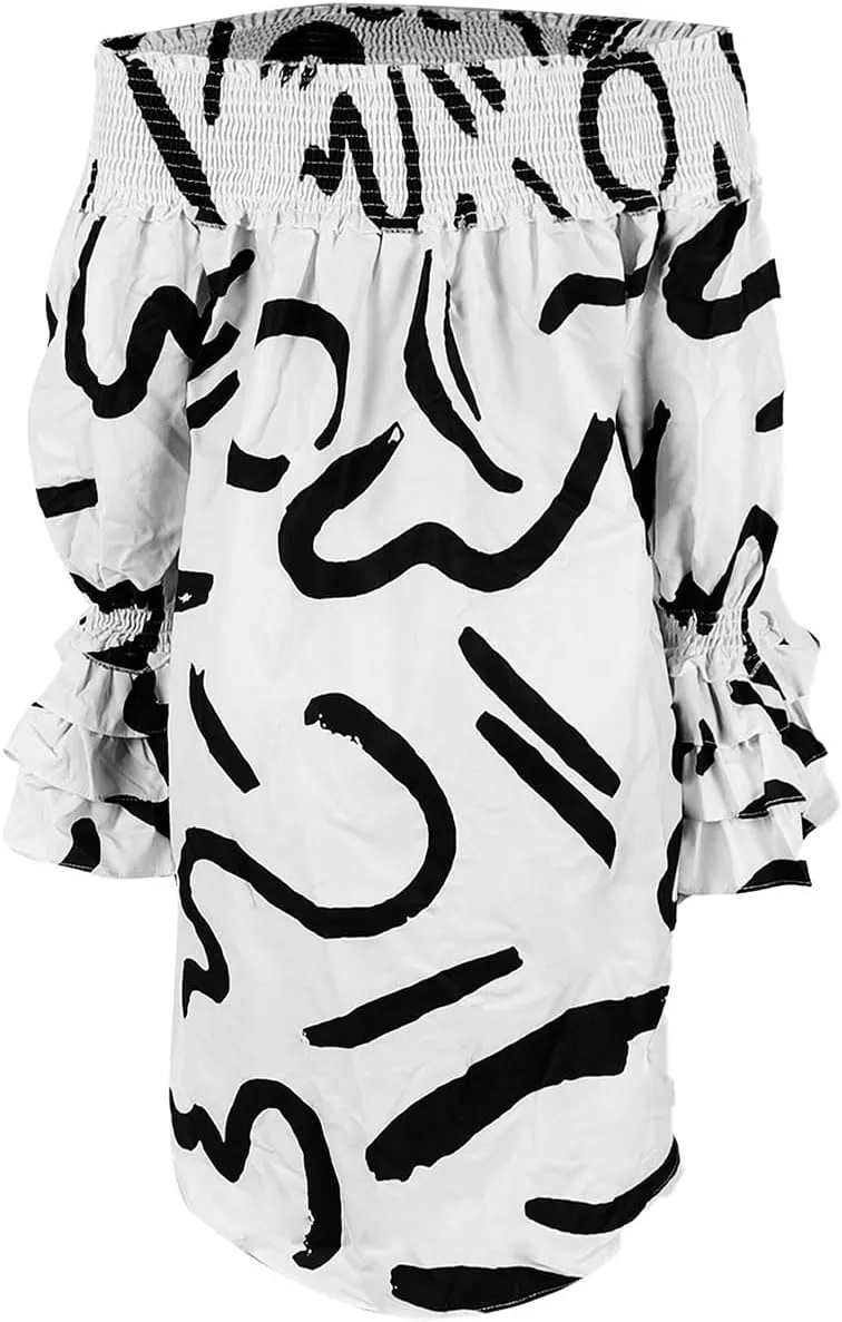 WOKANSE Women's Casual Plus Size Shirred Dresses Off Shoulder Bell Sleeves Ruffle Loose Stretchy Neck Midi Dress