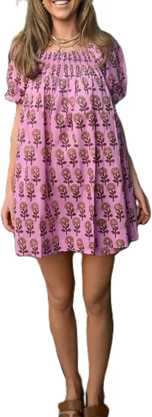 Women Boho Floral Puff Short Sleeve Mini Dress Y2k Ruffle Lace Trim Babydoll Short Dresses Summer Causal Flowy Dress
