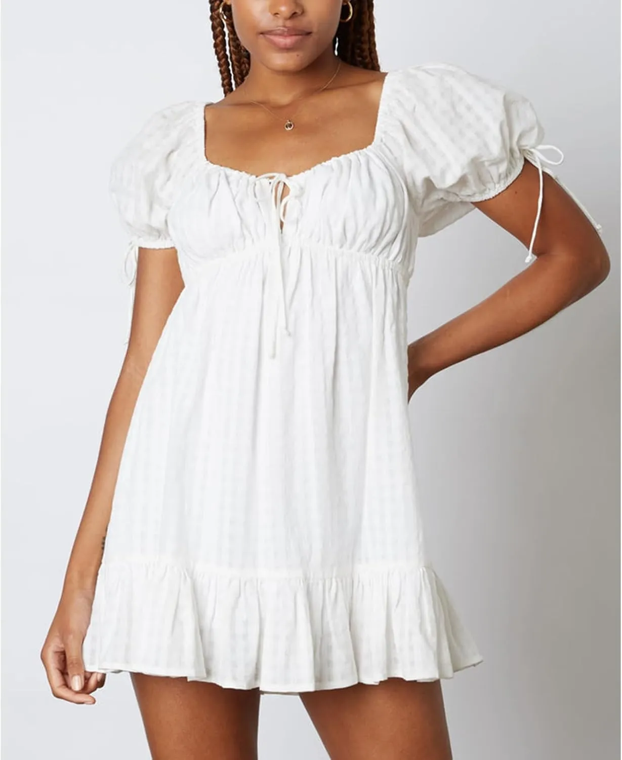 Women Boho Floral Puff Short Sleeve Mini Dress Y2k Ruffle Lace Trim Babydoll Short Dresses Summer Causal Flowy Dress