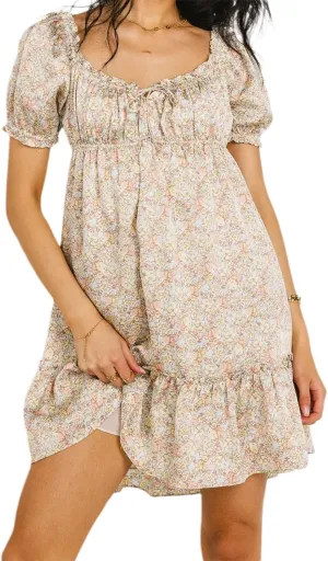 Women Boho Floral Puff Short Sleeve Mini Dress Y2k Ruffle Lace Trim Babydoll Short Dresses Summer Causal Flowy Dress