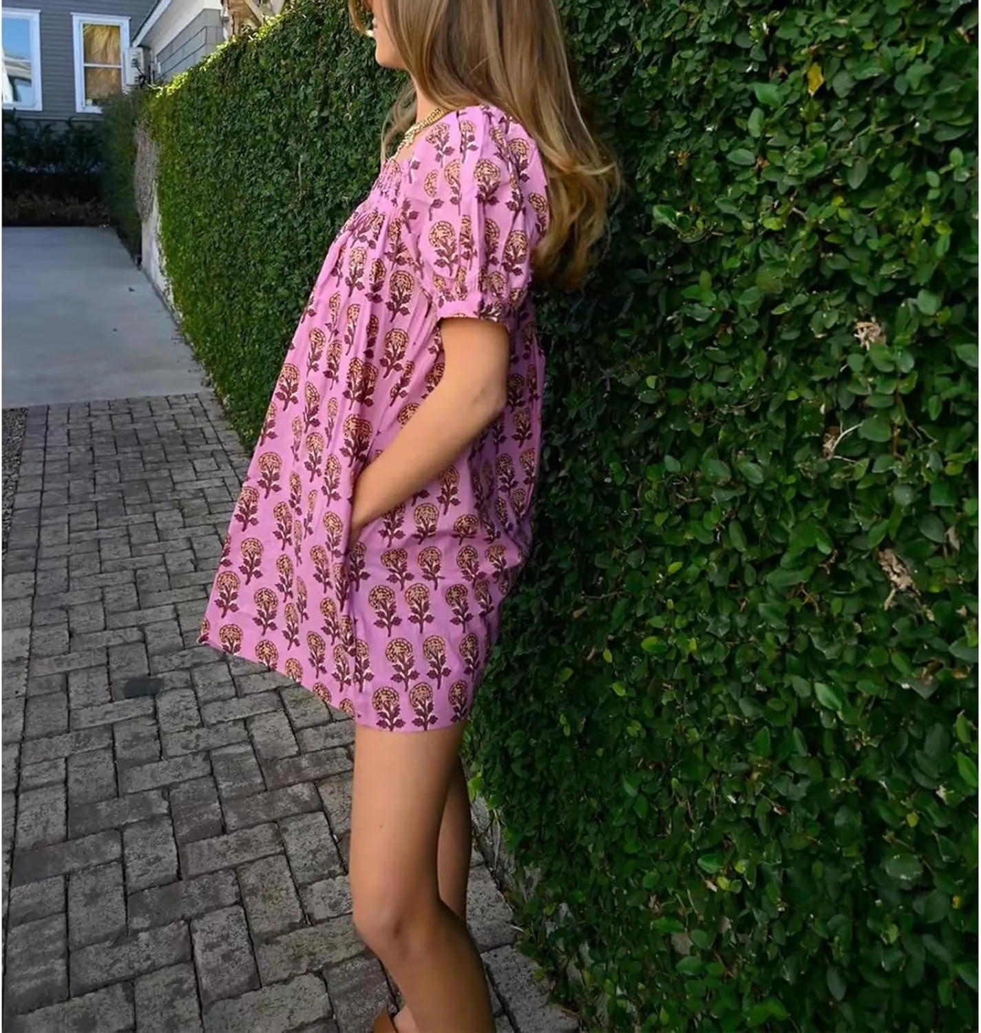 Women Boho Floral Puff Short Sleeve Mini Dress Y2k Ruffle Lace Trim Babydoll Short Dresses Summer Causal Flowy Dress
